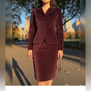 Tahari  2 pc set Deep Bugundry Velvet Blazer and skirt
